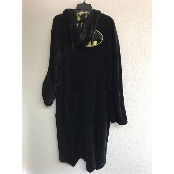 DC Comics Adult One Size Superhero Plush Fleece Mask Hooded Robe Logo Black Tie - Picture 4 of 16